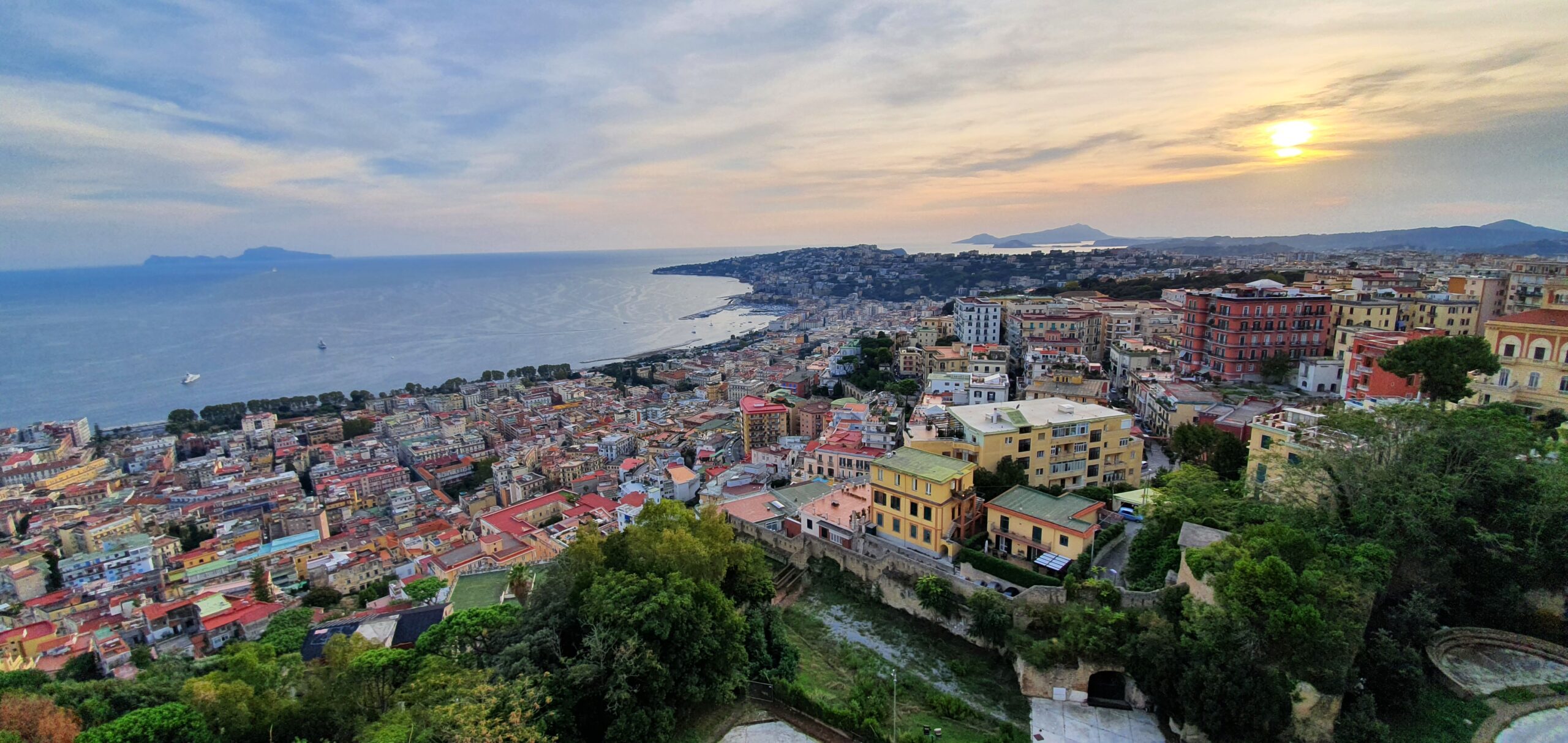 tramonto, collina, golfo, mare