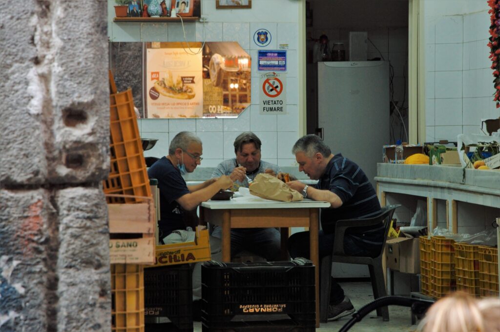 pausa, spaghetti, lavoratori, negozio