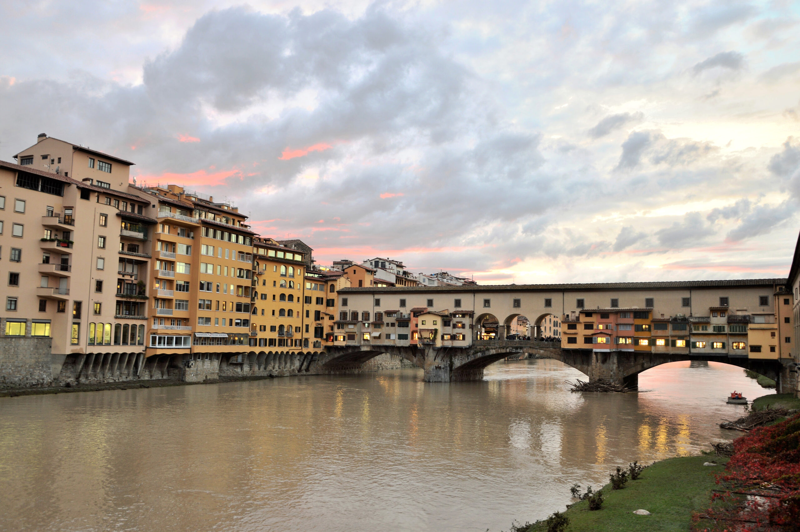 firenze, pontevecchio, fiume, tramonto