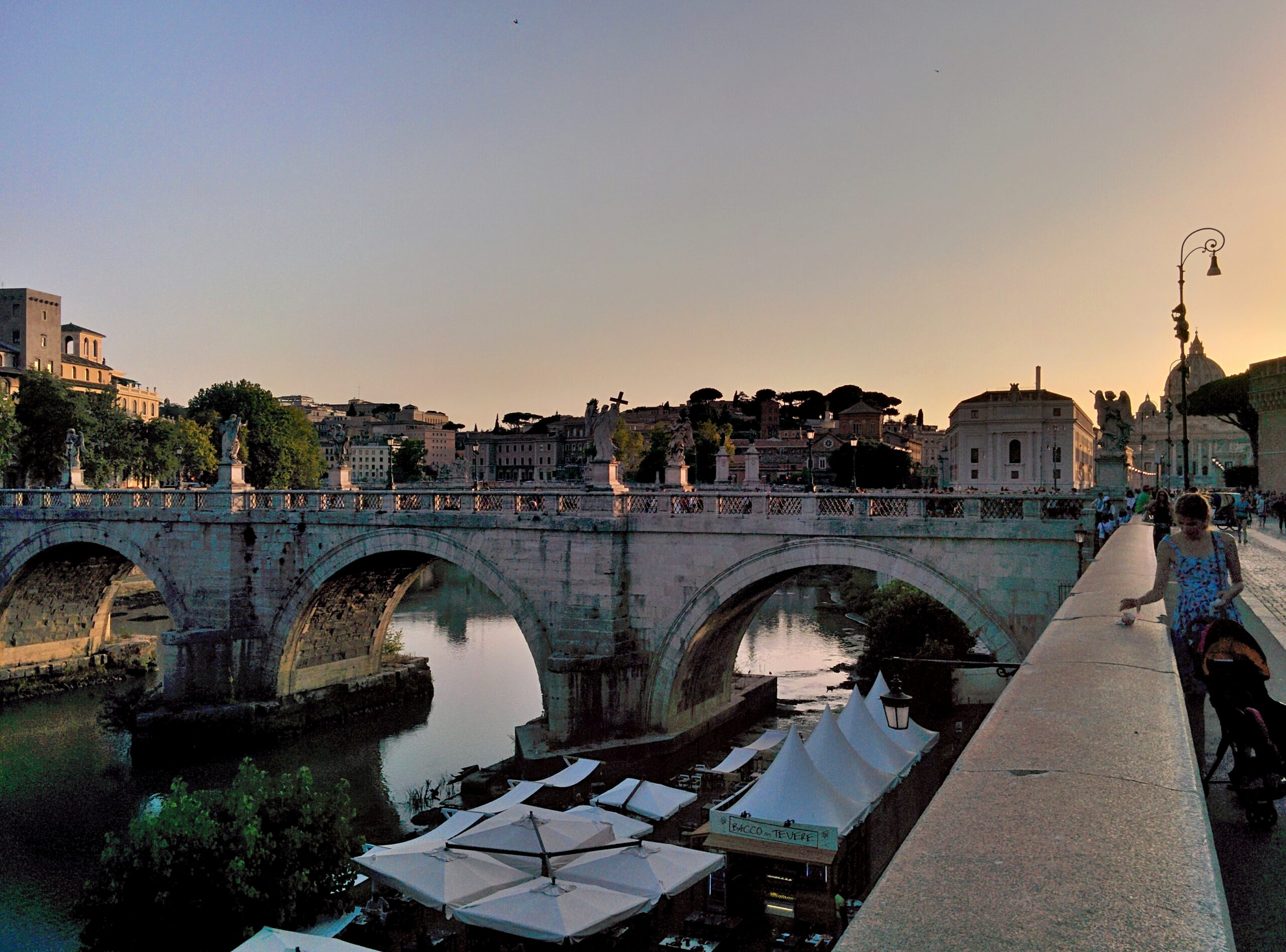 tramonto, fiume, ponte, roma