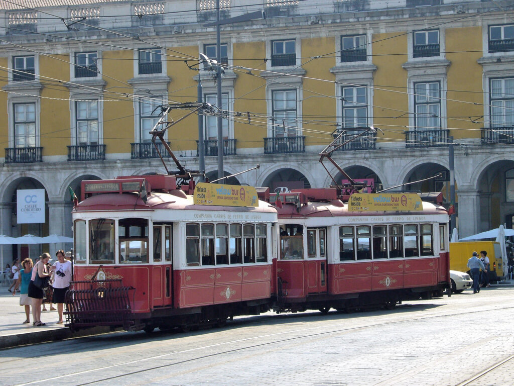 tram, piazza, lisbona