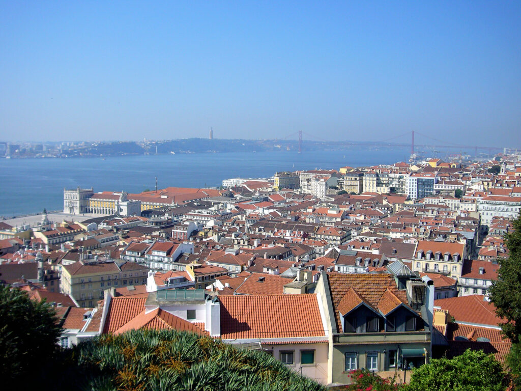 panorama, lisbona, mare, ponte, vista