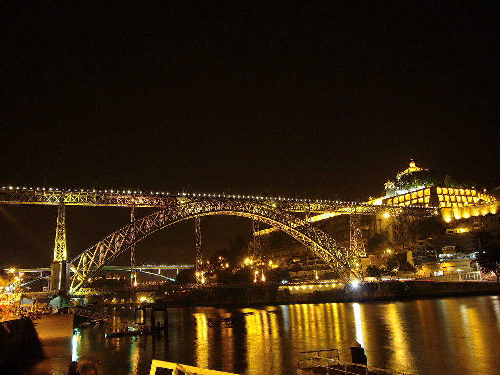 porto, ponte, notte, fiume