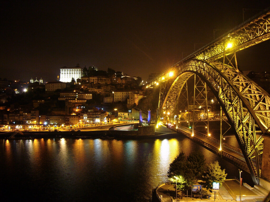 ponte, fiume, notte