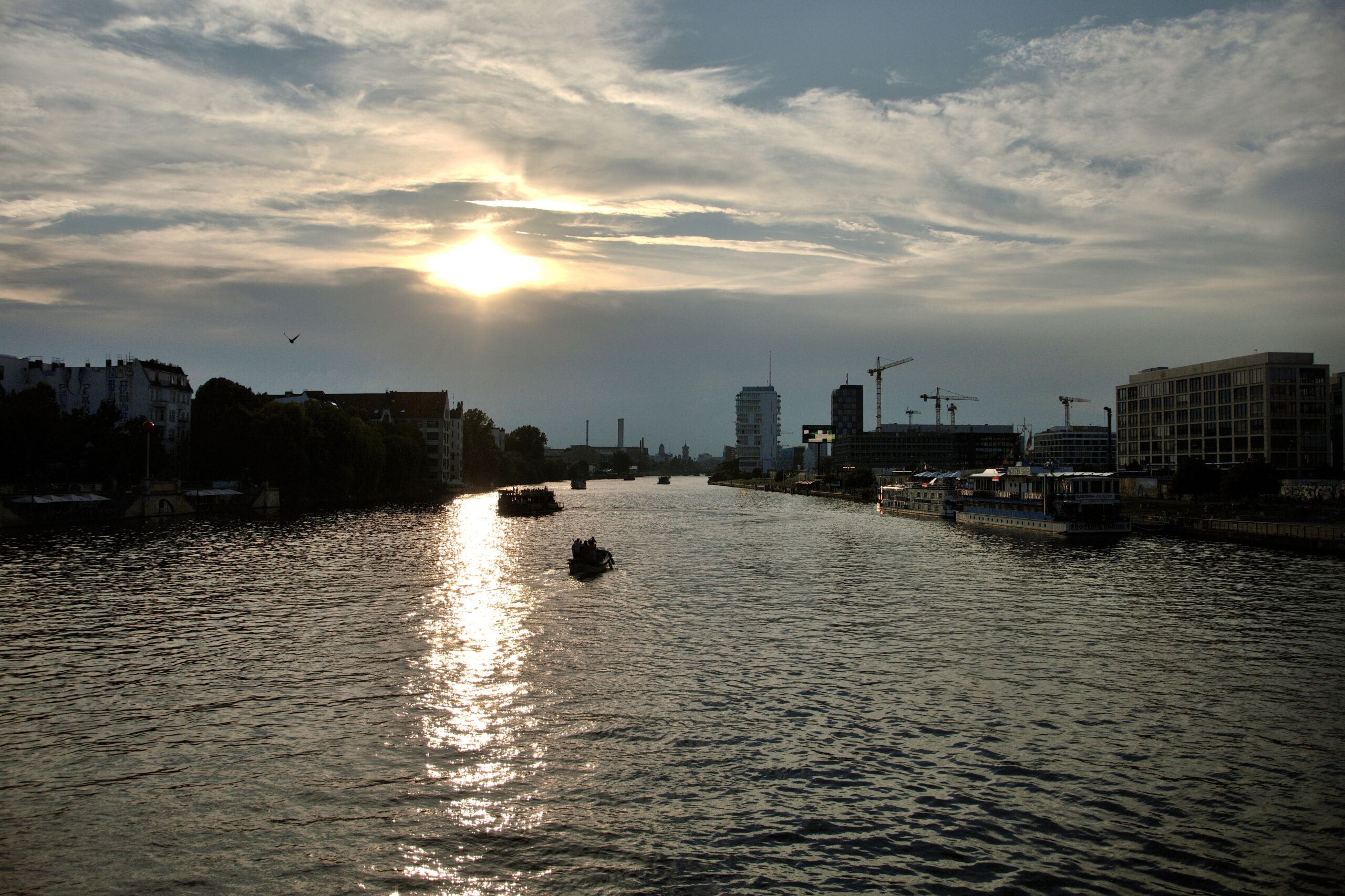 fiume, tramonto, berlino