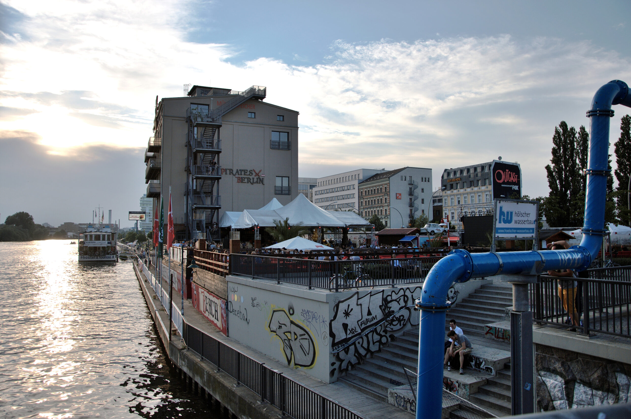 berlino, tramonto, fiume