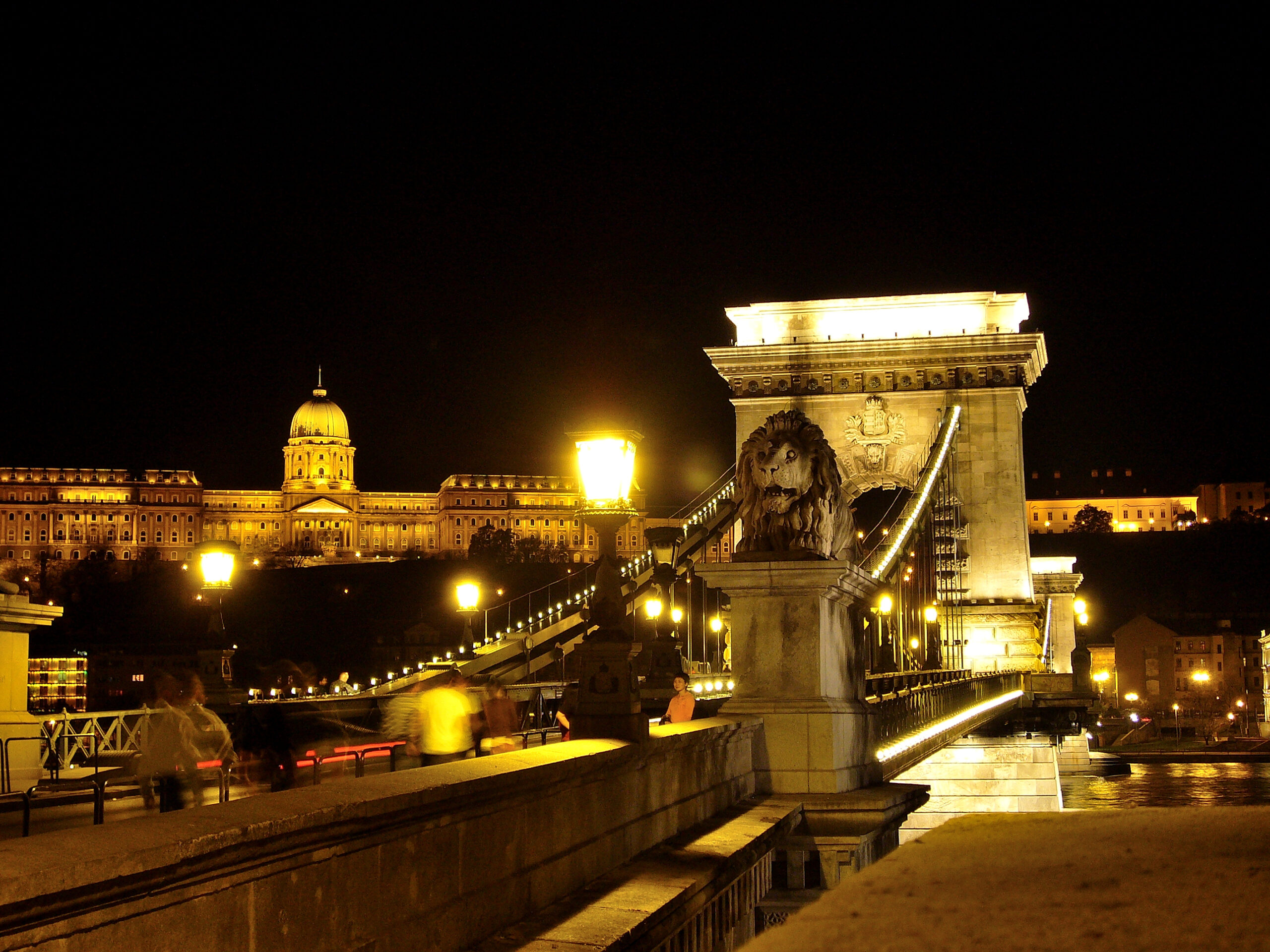 centro, notte, budapest, ponte